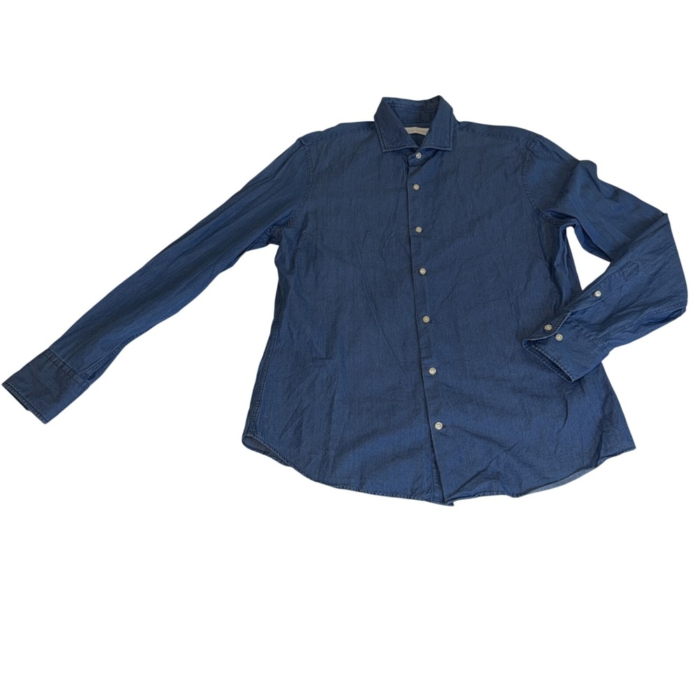 Mott Bow Chambray Shirt Mens Large Blue Button Down Long Sleeve Casual Cotton